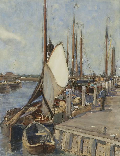 Arntzenius P.F.N.J.  | The harbour of Elburg with moored fishing boats, watercolour on paper 56.9 x 43.5 cm, signed l.r.