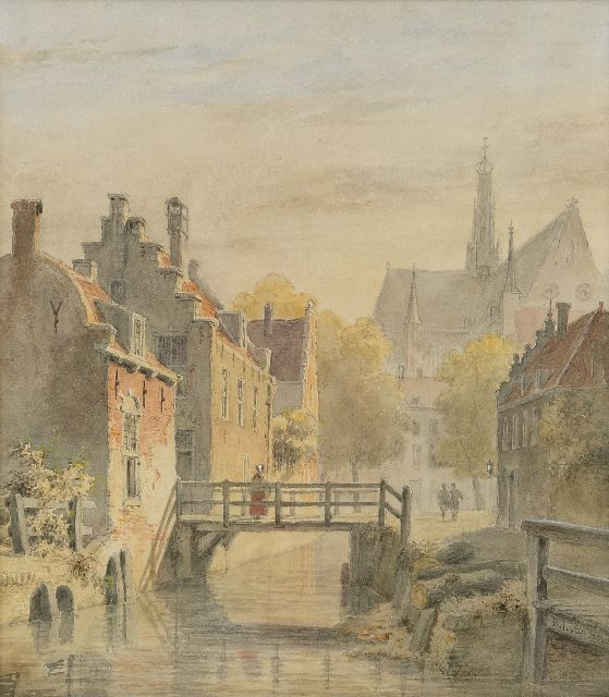 Hove B.J. van | A tow view k of Haarlem with the Sint-Bavoker, watercolour on paper 27.5 x 24.5 cm, signed l.r.