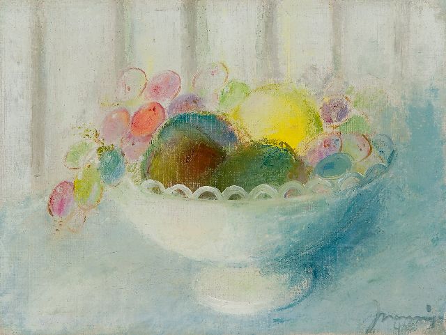 Nanninga J.  | Bowl with fruit, oil on canvas 22.7 x 30.0 cm, signed l.r. and dated '46