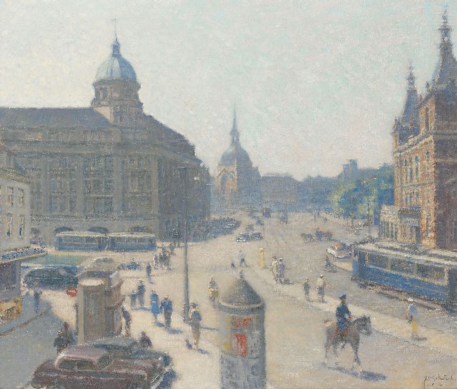 Schotel A.P.  | The Leidseplein, Amsterdam, seen from 'Extase', oil on canvas 60.2 x 70.5 cm, signed l.r.
