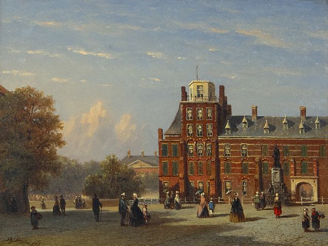 Vertin P.G.  | View of the Buitenhof in The Hague, as seen in the direction of the Stadhouderlijk Kwartier, oil on panel 18.6 x 25.2 cm, signed l.l. and dated '62