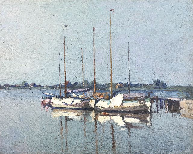 Vreedenburgh C.  | Moored sailing boats in the morning sun, oil on board 34.7 x 43.5 cm