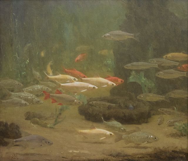 Dijsselhof G.W.  | Goldfish, oil on canvas 45.0 x 51.0 cm, signed l.l. with Monogram