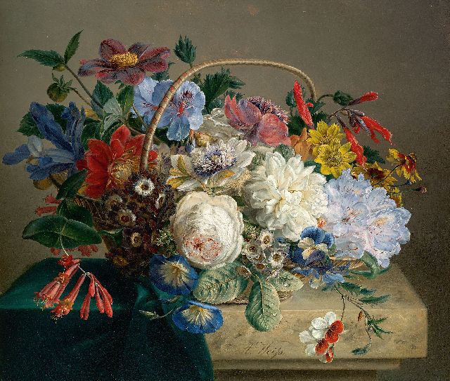 Weiss A.  | Bouquet in a basket, oil on panel 30.7 x 36.4 cm, signed l.c.