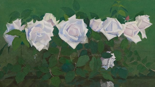 Voerman sr. J.  | 'La France'-roses in glass vases, gouache on paper 31.8 x 56.9 cm, signed l.r. and executed ca. 1891-1899