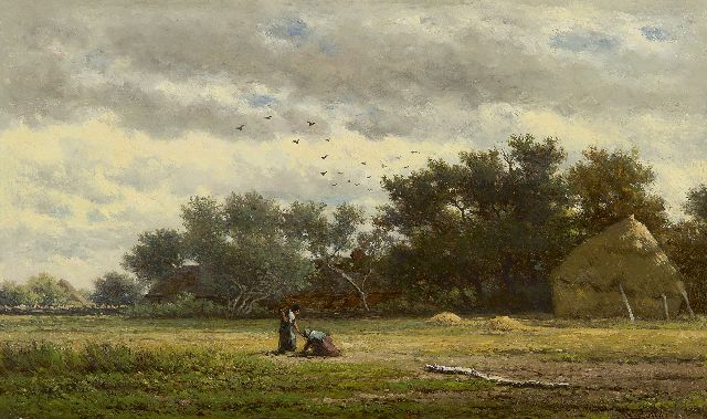 Willem Roelofs | Behind the farm, oil on panel, 22.1 x 37.7 cm, signed l.r. and painted ca. 1855-1860