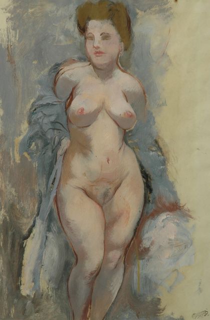 Grosz G.  | Standing nude (the artist's wife), oil on paper 58.0 x 39.0 cm, signed l.r. with stamped signature and painted 1943