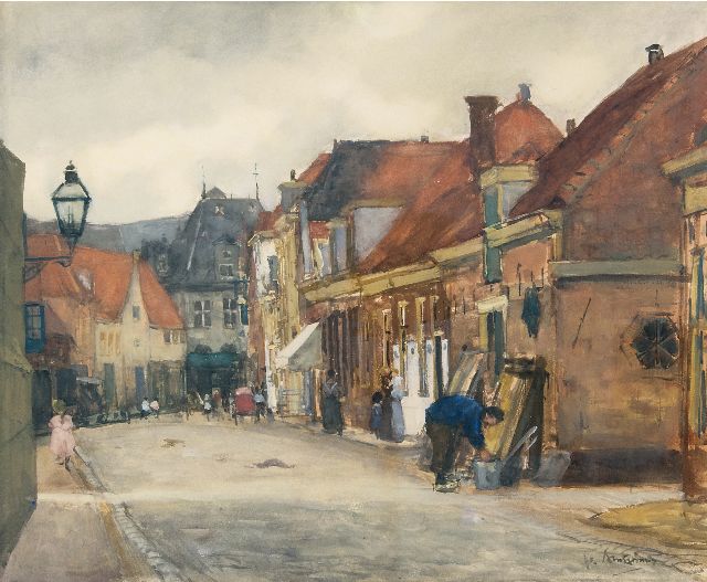 Floris Arntzenius | A street in Hoorn with a view of the Kaaswaag, watercolour on paper, 39.0 x 46.5 cm, signed l.r. and to be dated 18 August 1905