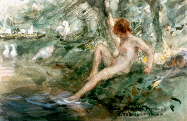 Zoetelief Tromp J.  | Bathing, watercolour on paper 16.7 x 26.0 cm