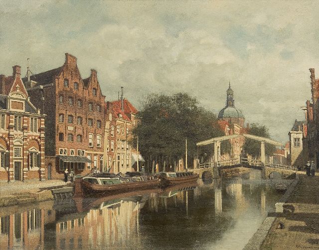 Karel Klinkenberg | A view of Leiden with the Oude Rijn and the Marekerk, oil on panel, 39.3 x 51.0 cm, signed l.r.