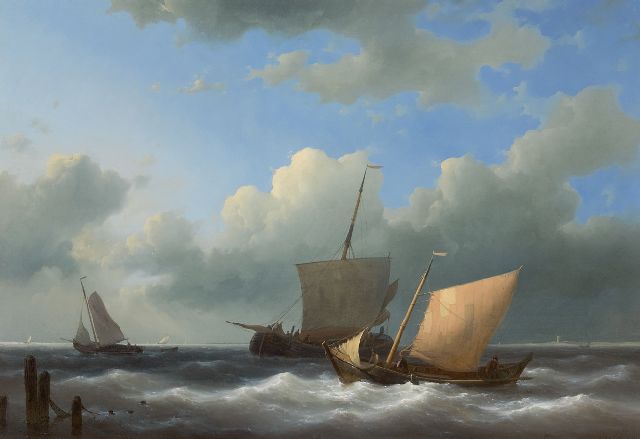 Abraham Hulk | Sailing boats entering a harbour, oil on panel, 44.5 x 62.7 cm, signed l.r. and dated 1846