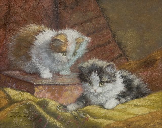 Cornelis Raaphorst | Two kittens on a cushion, pastel on paper, 25.2 x 31.0 cm, signed l.l.
