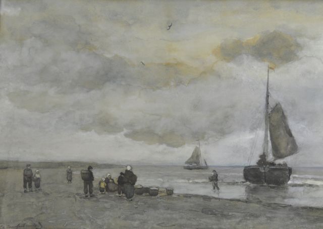 Weissenbruch H.J.  | Beach Scene, watercolour on paper 21.2 x 58.4 cm, signed l.l. and painted ca. 1895