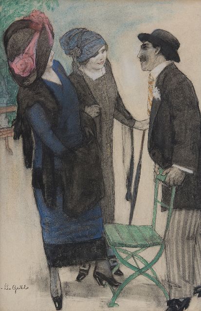Leo Gestel | Conversation in the park, charcoal and pastel on paper, 50.1 x 33.4 cm, signed l.l. and executed ca. 1910