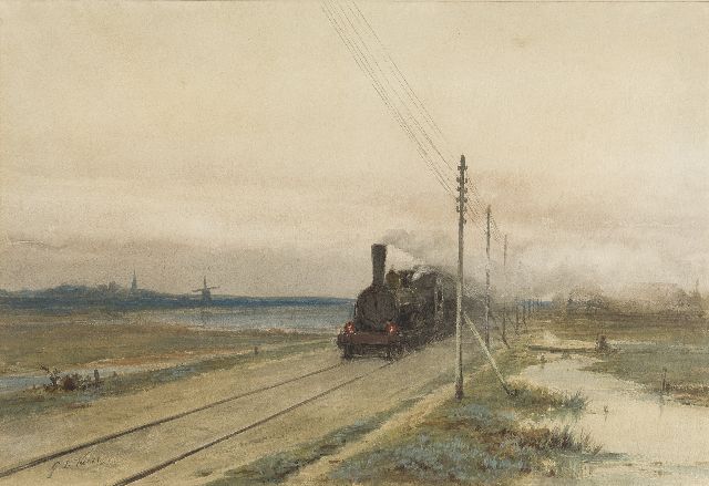 Kiers G.L.  | Train in a landscape, watercolour on paper 44.5 x 65.1 cm, signed l.l.