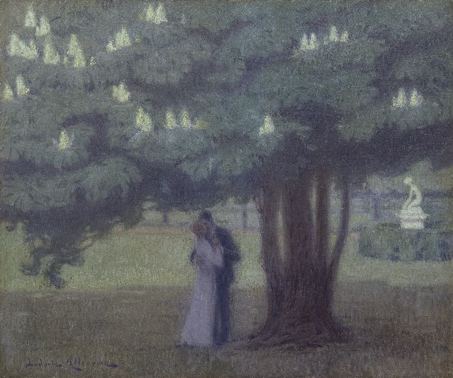 Alleaume L.  | The kiss under the chestnut tree, oil on canvas 46.0 x 55.0 cm, signed l.l.
