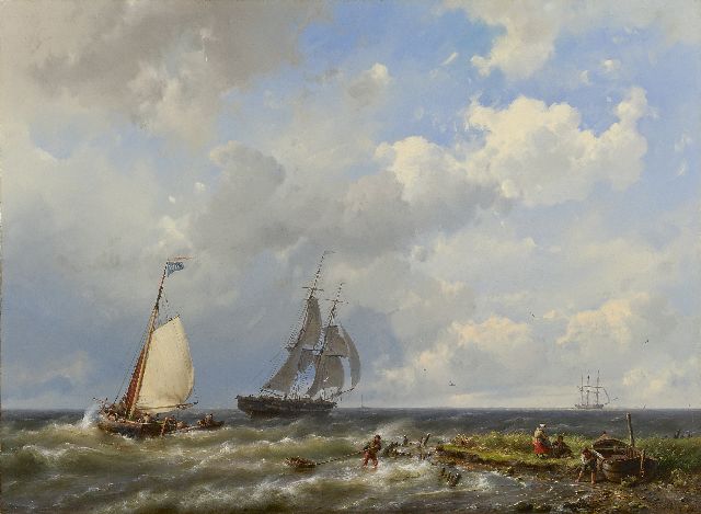 Koekkoek H.  | Sailing vessels near the coast, oil on canvas 55.6 x 75.4 cm, signed l.r. and dated 1858