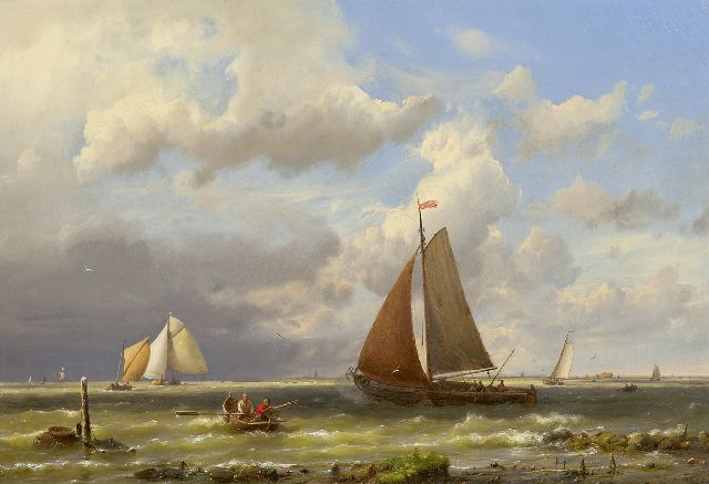 Koekkoek H.  | Ships on a choppy sea, oil on canvas 33.2 x 48.2 cm, signed l.r. and dated '62
