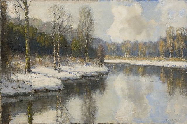 Louis van Soest | A forest pond in winter, oil on canvas, 40.0 x 60.0 cm, signed l.r. and without frame