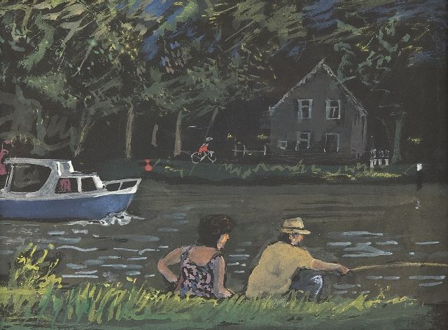 Kamerlingh Onnes H.H.  | Watching the boats, watercolour on paper 22.7 x 31.2 cm, signed l.r. with monogram and executed '75