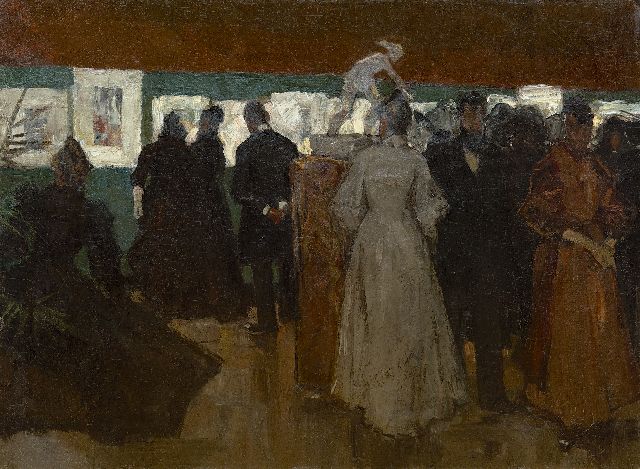 Arntzenius P.F.N.J.  | Exhibition in Pulchri Studio, The Hague, oil on canvas laid down on board 45.2 x 59.8 cm, painted ca. 1895