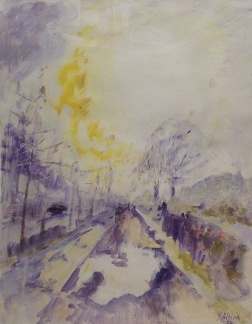 Altink J.  | Purple road, gouache on paper 65.0 x 49.9 cm, signed l.r. and dated '54