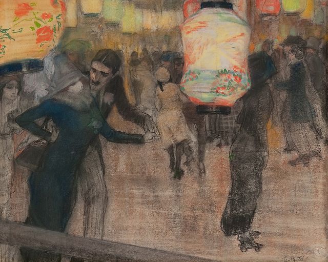 Gestel L.  | A roller skating rink with Japanese lanterns, black chalk and pastel on paper 41.5 x 52.0 cm, signed l.r. and painted ca. 1910-1911