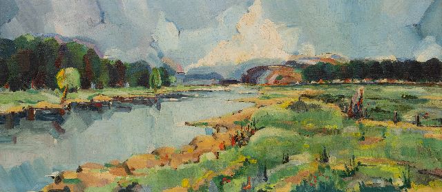 Veltman J.W.  | A river landscape, oil on canvas 48.1 x 110.5 cm, without frame