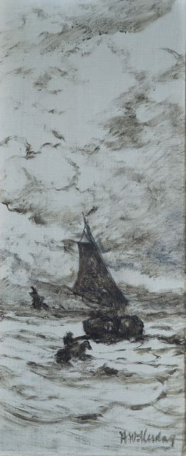 Mesdag H.W.  | Fishing boat in the surf, oil on canvas 61.4 x 26.6 cm, signed l.r. and to be dated ca. 1909
