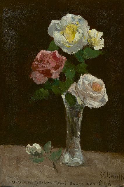 Victor Bauffe | Roses in a crystal vase, oil on canvas, 37.0 x 25.7 cm, signed l.r.