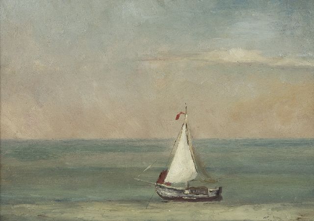Mesdag H.W.  | A quiet sea wit a sailing vessel, oil on paper laid down on panel 21.8 x 30.2 cm