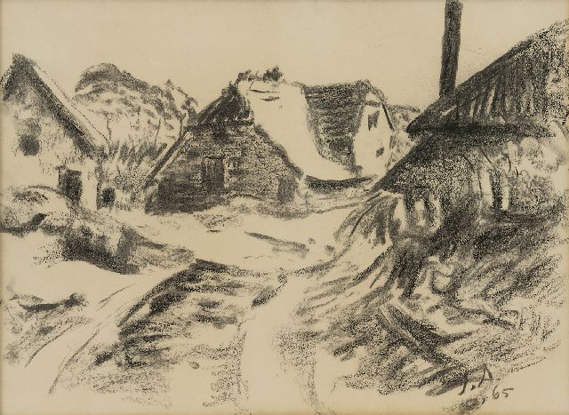 Altink J.  | Farms, charcoal on paper 36.7 x 48.8 cm, signed l.r. with initials and dated '65