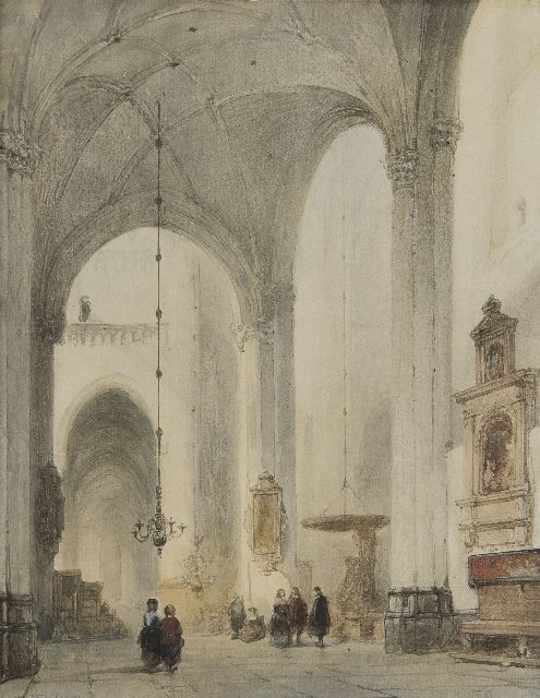 Bosboom J.  | A church interior (Grote Kerk Breda), watercolour on paper 38.3 x 29.8 cm, signed l.l.