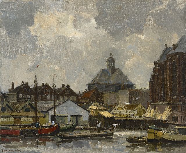 Langeveld F.A.  | A view of the Wittenburgergracht in Amsterdam, with the Oosterkerk, oil on canvas 50.9 x 60.6 cm, signed l.l. and dated '25