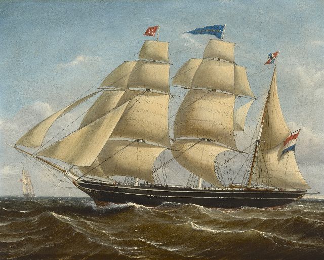 Schiedges P.P.  | The threemaster Burgemeester Van Rheenen, sailing downwind, oil on panel 40.0 x 50.8 cm, signed l.l. and dated 1858
