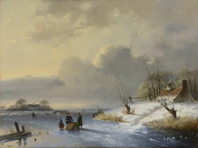 Hoppenbrouwers J.F.  | A winter landscape with skaters, oil on panel 27.9 x 36.9 cm, signed l.l. and dated 1847