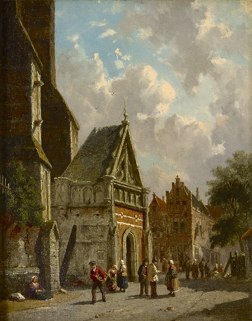 Adrianus Eversen | Behind the church, oil on panel, 34.8 x 27.0 cm, signed l.r.