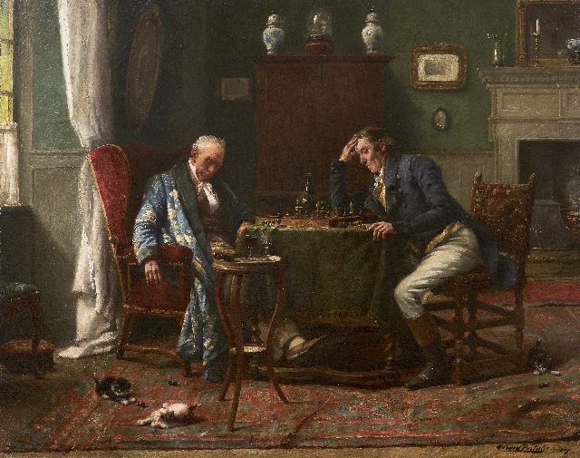 Portielje G.J.  | The chess game, oil on canvas 46.7 x 58.5 cm, signed l.r.