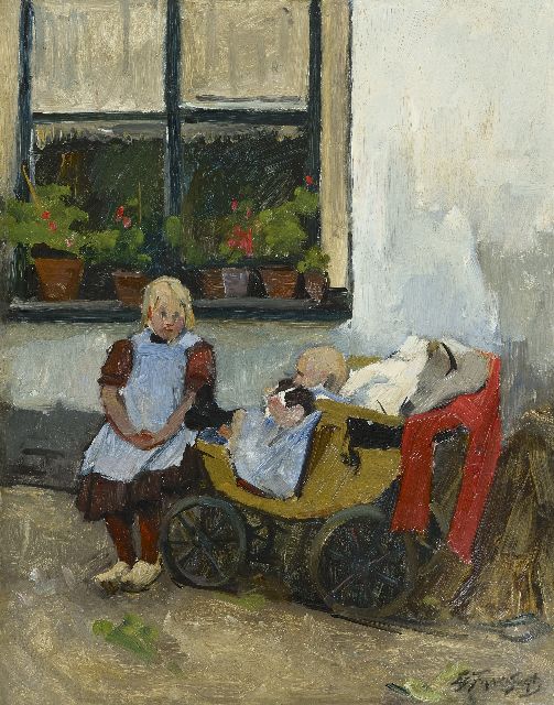 Frankfort E.  | Taking care of her little sister, oil on board 40.2 x 31.5 cm, signed l.r.