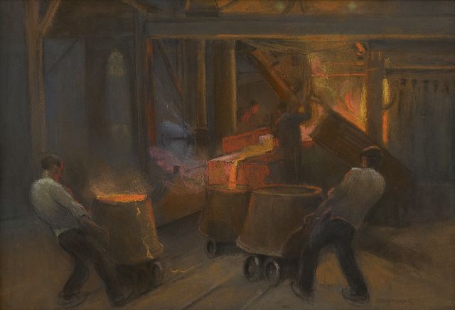 Heijenbrock J.C.H.  | At the iron foundry, pastel on paper 33.1 x 47.6 cm, signed l.r.