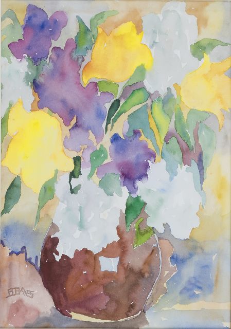 Jaap de Vries | Flowers in a vase, watercolour on paper, 37.1 x 26.3 cm, signed l.l. with monogram and painted in the 1960's