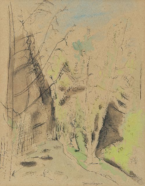 Jan Wiegers | Forest road, pen and ink and watercolour on paper, 32.1 x 25.3 cm, signed l.m.