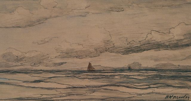 Mesdag H.W.  | Fishing vessels at sea, black chalk on paper 18.0 x 34.2 cm, signed l.r.