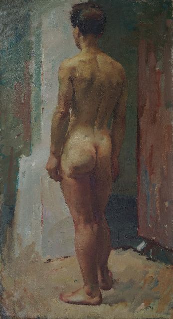 Modest Van Mulders | Staand mannelijk naakt, olieverf op doek, 200,5 x 110,4 cm