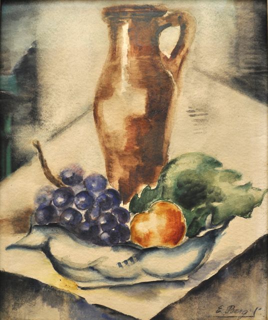 Else Berg | Fruit bowl and can on a table, watercolour on paper, 37.3 x 26.5 cm, signed l.r.