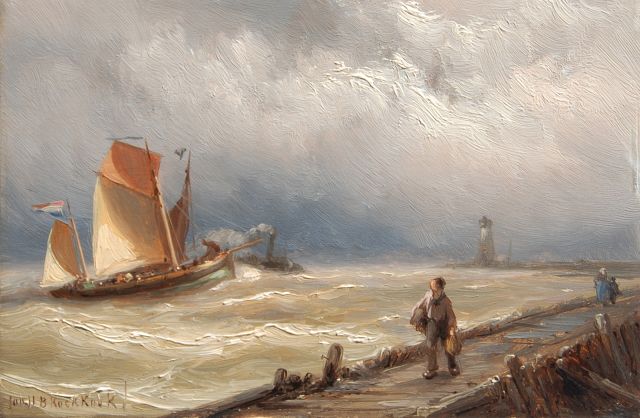 Jan H.B. Koekkoek | Entering the harbour, oil on panel, 12.2 x 18.4 cm, signed l.l. and dated on the reverse