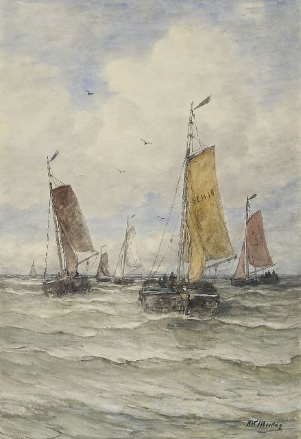 Mesdag H.W.  | Fishing boats, Scheveningen, watercolour on paper 76.6 x 52.2 cm, signed l.r.