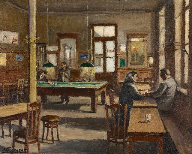 Volckaert P.  | The billiard room of café Le Lievekenshoek in Brussels, oil on canvas 80.5 x 100.7 cm, signed l.l. and on the reverse