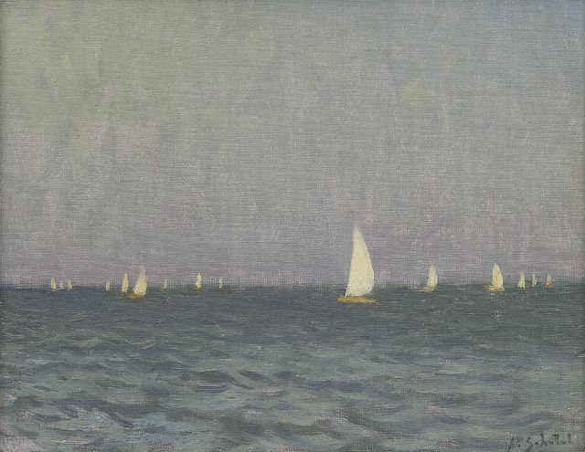Schotel A.P.  | Ships of the Pampus Class sailing on the Loosdrecht lakes, oil on canvas laid down on panel 23.0 x 29.0 cm, signed l.r.