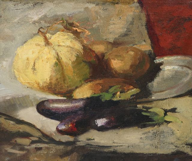 Surie J.  | A still life with egg-plants, oil on canvas 37.8 x 42.5 cm, signed on the reverse